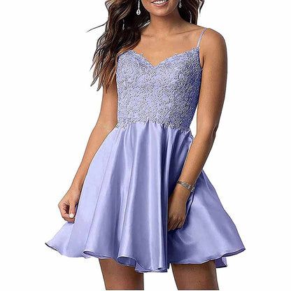 Homecoming Dresses Teens Lace Short Prom Dress with Pocket Mini Party Dresses