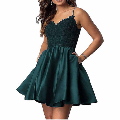 Homecoming Dresses Teens Lace Short Prom Dress with Pocket Mini Party Dresses