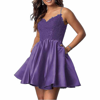 Homecoming Dresses Teens Lace Short Prom Dress with Pocket Mini Party Dresses