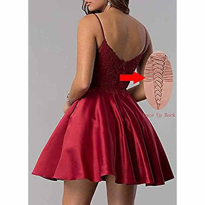 Homecoming Dresses Teens Lace Short Prom Dress with Pocket Mini Party Dresses