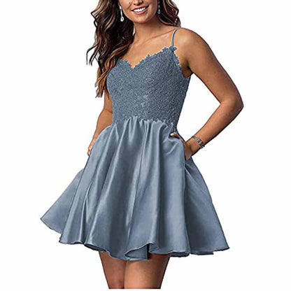 Homecoming Dresses Teens Lace Short Prom Dress with Pocket Mini Party Dresses
