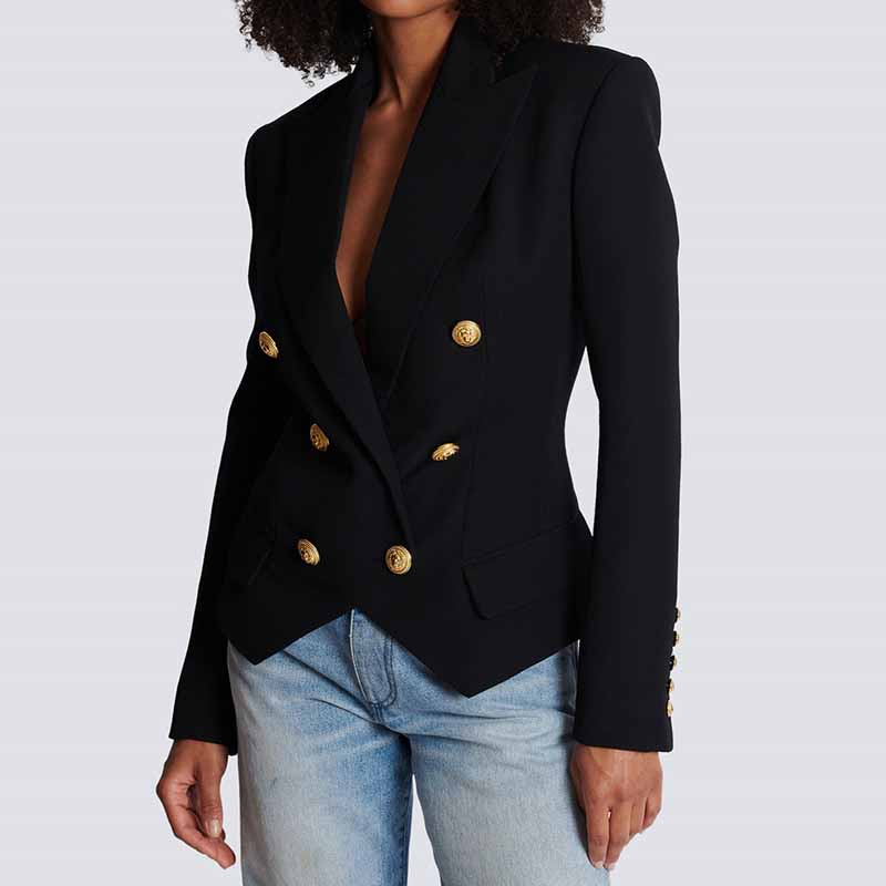 Women's Golden Lion Buttons Loose Fitted Blazer Jacket Lavender/ Ivory/ Black