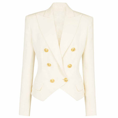 Women's Golden Lion Buttons Loose Fitted Blazer Jacket Lavender/ Ivory/ Black