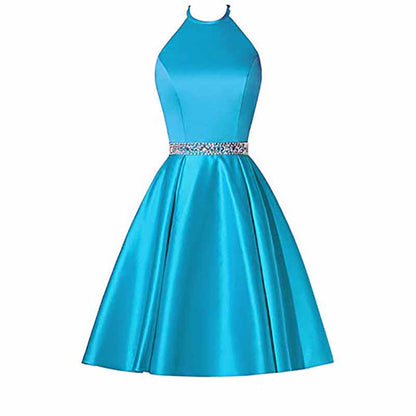 Short Prom Dress Halter Homecoming Dresses with Pockets Satin Cocktail Dress
