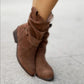 Women's Fashion Flat Heel Calf Boots Side Zipper Ankle Booties