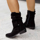 Women's Fashion Flat Heel Calf Boots Side Zipper Ankle Booties