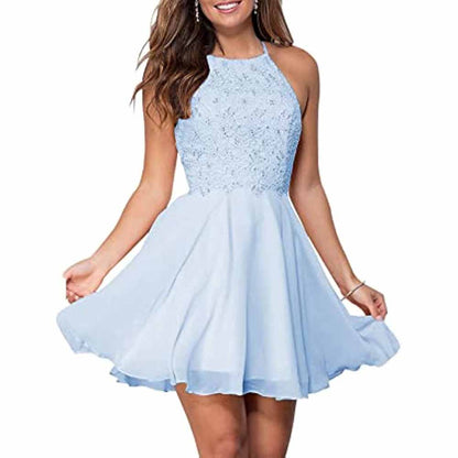 Women's Short Halter Homecoming Dress Knee Length Lace Prom Graduation Party Gown