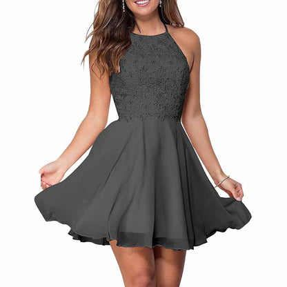 Women's Short Halter Homecoming Dress Knee Length Lace Prom Graduation Party Gown