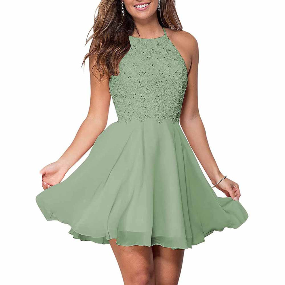 Women's Short Halter Homecoming Dress Knee Length Lace Prom Graduation
