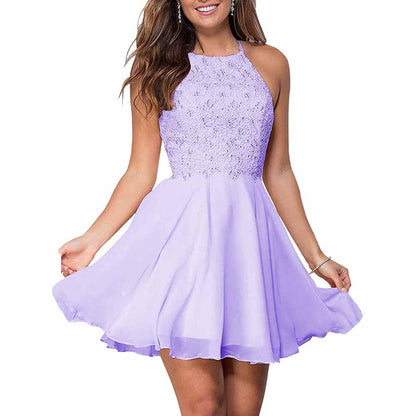 Women's Short Halter Homecoming Dress Knee Length Lace Prom Graduation Party Gown