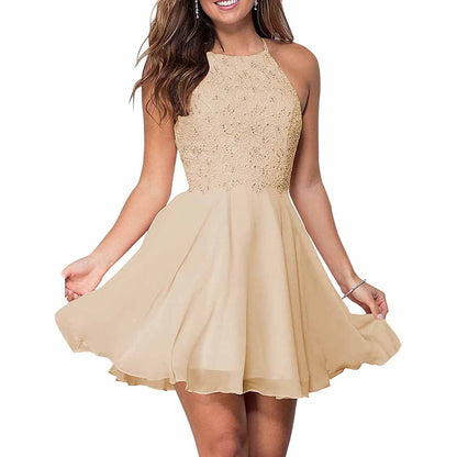 Women's Short Halter Homecoming Dress Knee Length Lace Prom Graduation Party Gown