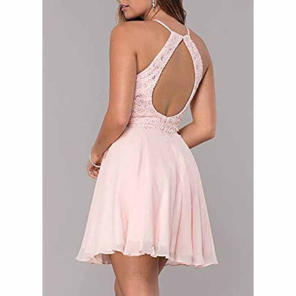 Women's Short Halter Homecoming Dress Knee Length Lace Prom Graduation Party Gown