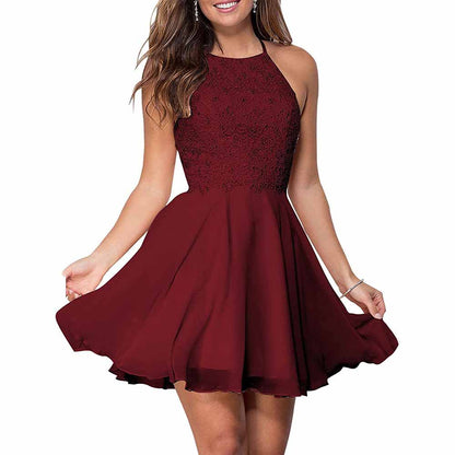 Women's Short Halter Homecoming Dress Knee Length Lace Prom Graduation Party Gown