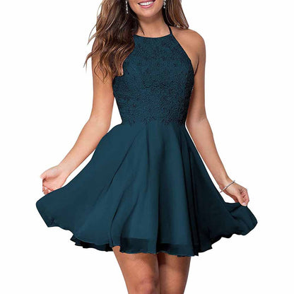 Women's Short Halter Homecoming Dress Knee Length Lace Prom Graduation Party Gown
