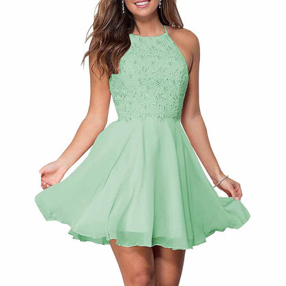 Women's Short Halter Homecoming Dress Knee Length Lace Prom Graduation Party Gown