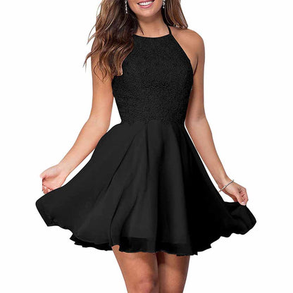 Women's Short Halter Homecoming Dress Knee Length Lace Prom Graduation Party Gown