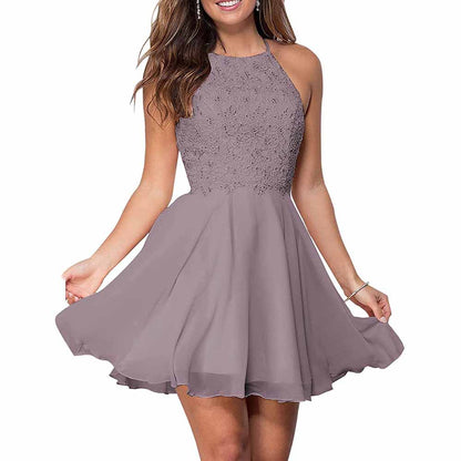 Women's Short Halter Homecoming Dress Knee Length Lace Prom Graduation Party Gown