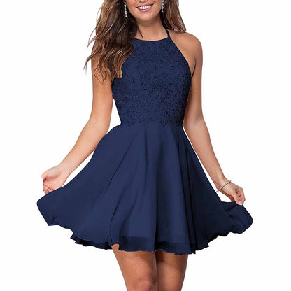 Women's Short Halter Homecoming Dress Knee Length Lace Prom Graduation Party Gown