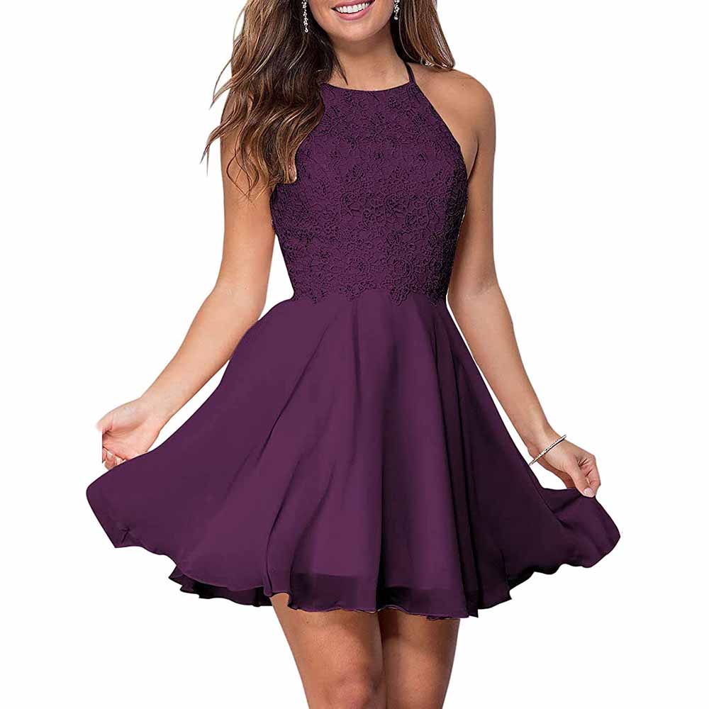Women's Short Halter Homecoming Dress Knee Length Lace Prom Graduation