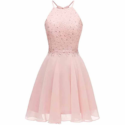 Women's Short Halter Homecoming Dress Knee Length Lace Prom Graduation Party Gown