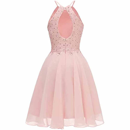 Women's Short Halter Homecoming Dress Knee Length Lace Prom Graduation Party Gown