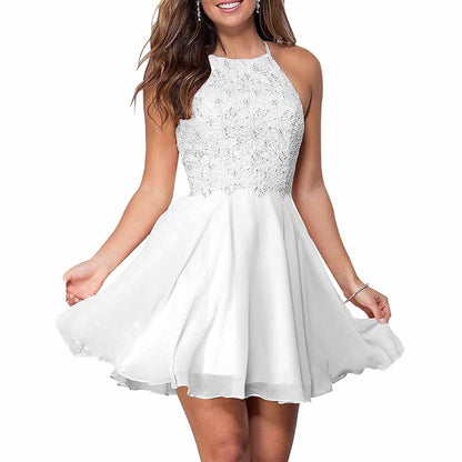 Women's Short Halter Homecoming Dress Knee Length Lace Prom Graduation Party Gown