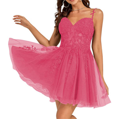 Lace Applique Fairy Homecoming Dresses Short Prom Party Dress Tulle Mini Dress