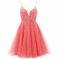 Tulle Homecoming Dresses Teens Short Prom Dress Juniors Beaded Lace Mini Dresses