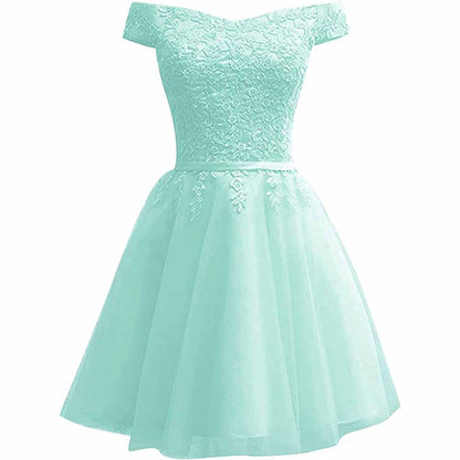 Homecoming Dresses for Teens Lace Short Prom Dress Off The Shoulder Prom Dress