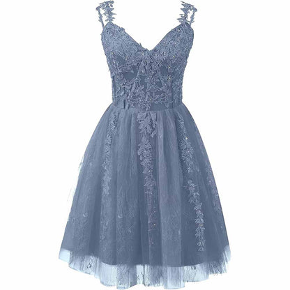 Lace Applique Fairy Homecoming Dresses Short Prom Party Dress Tulle Mini Dress