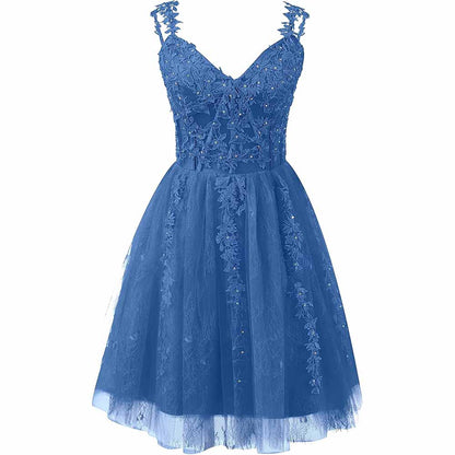 Lace Applique Fairy Homecoming Dresses Short Prom Party Dress Tulle Mini Dress