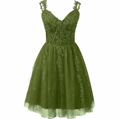 Lace Applique Fairy Homecoming Dresses Short Prom Party Dress Tulle Mini Dress