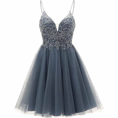 Tulle Homecoming Dresses Teens Short Prom Dress Juniors Beaded Lace Mini Dresses