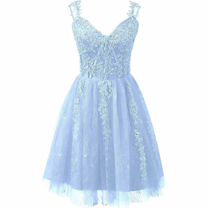 Lace Applique Fairy Homecoming Dresses Short Prom Party Dress Tulle Mini Dress