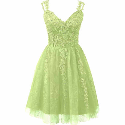 Lace Applique Fairy Homecoming Dresses Short Prom Party Dress Tulle Mini Dress