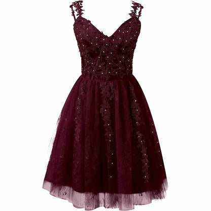 Lace Applique Fairy Homecoming Dresses Short Prom Party Dress Tulle Mini Dress
