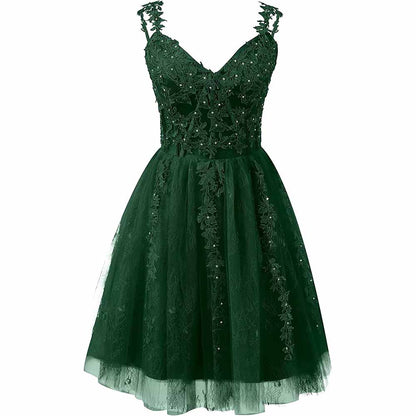 Lace Applique Fairy Homecoming Dresses Short Prom Party Dress Tulle Mini Dress