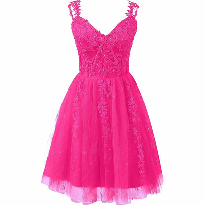 Lace Applique Fairy Homecoming Dresses Short Prom Party Dress Tulle Mini Dress