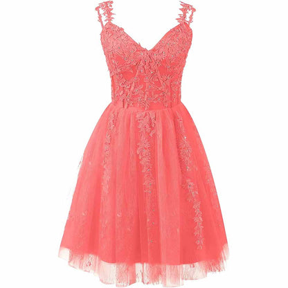 Lace Applique Fairy Homecoming Dresses Short Prom Party Dress Tulle Mini Dress