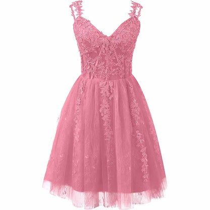 Lace Applique Fairy Homecoming Dresses Short Prom Party Dress Tulle Mini Dress