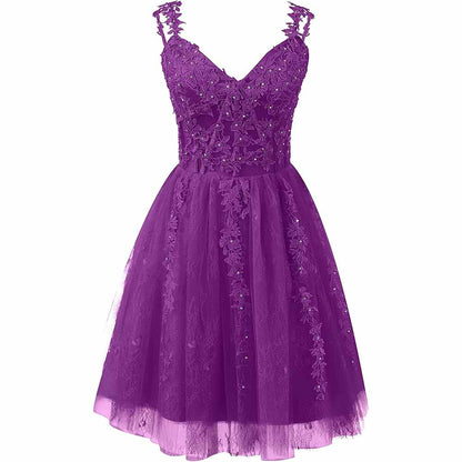 Lace Applique Fairy Homecoming Dresses Short Prom Party Dress Tulle Mini Dress