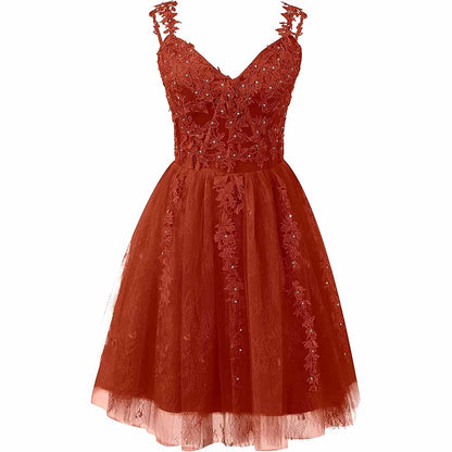Lace Applique Fairy Homecoming Dresses Short Prom Party Dress Tulle Mini Dress