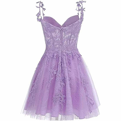 Lace Applique Fairy Homecoming Dresses Short Prom Party Dress Tulle Mini Dress