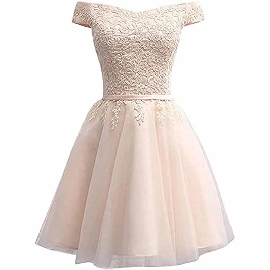 Homecoming Dresses for Teens Lace Short Prom Dress Off The Shoulder Prom Dress