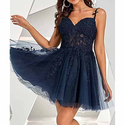 Lace Applique Fairy Homecoming Dresses Short Prom Party Dress Tulle Mini Dress