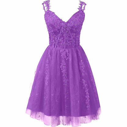 Lace Applique Fairy Homecoming Dresses Short Prom Party Dress Tulle Mini Dress