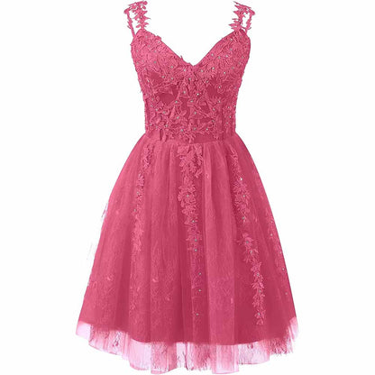 Lace Applique Fairy Homecoming Dresses Short Prom Party Dress Tulle Mini Dress