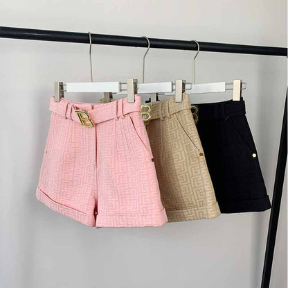 Women High Waist Belted Maze Pattern Shorts 6 colors