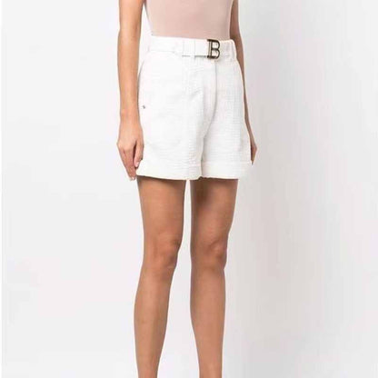 Women High Waist Belted Maze Pattern Shorts 6 colors