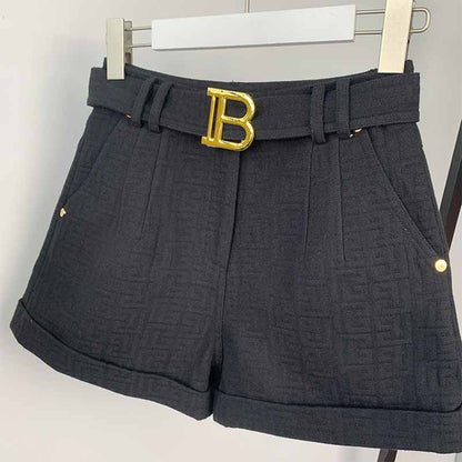 Women High Waist Belted Maze Pattern Shorts 6 colors
